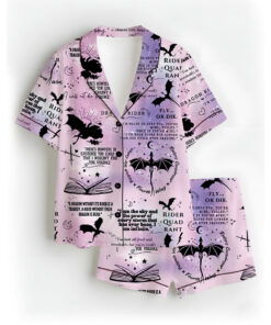 Women’s Fantasy Bookish Satin Pajama Set, Pastel Lilac Pink, US Size S-5XL