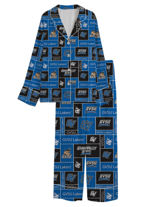 Valley State University Lakers GVSU College Royal Blue Satin Pajama Set For Women - Image 13