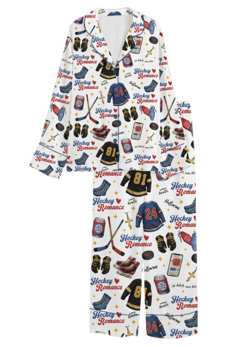 Hockey Romance Satin Pajamas Set For Women - Image 13