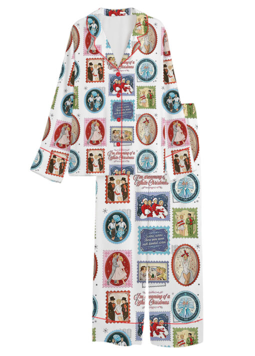 White Christmas Women's Satin Pajama Set For Women