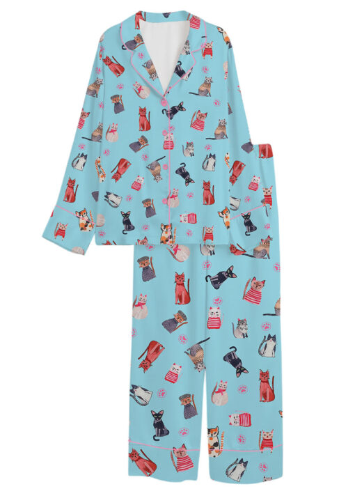 Cute Katzen Satin Pajamas Set For Women - Image 12