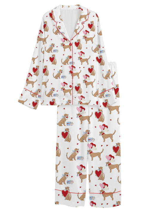 Women’s Puppy Love Valentines Day Dog Lover Dog Mom Satin Pajamas Set - Image 14