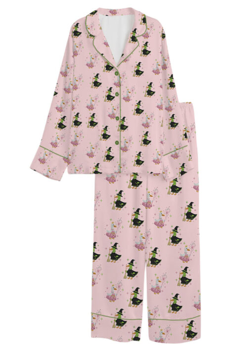 Green And Pink Duck Satin Pajamas Set For Women