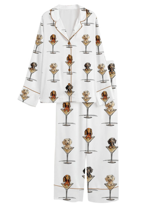 Women’s Dachshund Teeni Weeni Espresso Martini Satin Pajamas Set For Women - Image 13