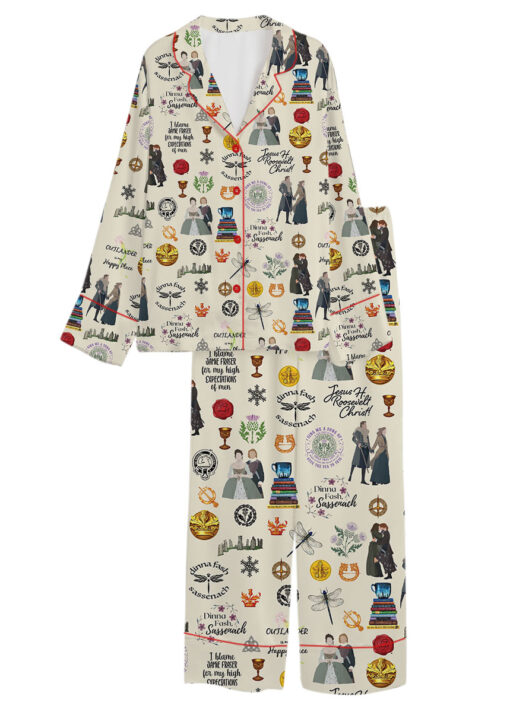 Fraser's Ridge Retro TV Series Satin Pajamas Set For Women - Image 12