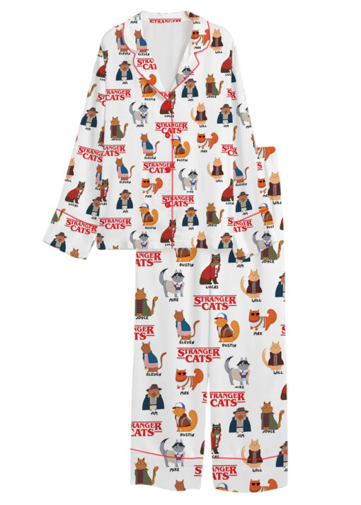 Stranger Cats Cute Satin Pajamas Set For Women