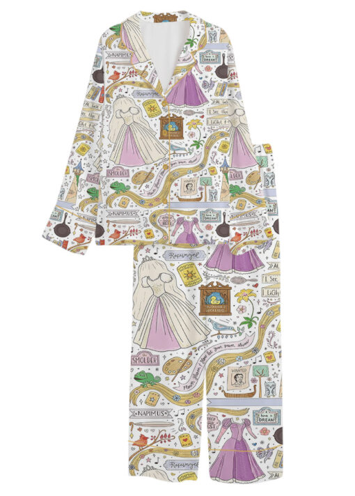 Women’s Rapunzel Princess Satin Pajama Set, White Color, US Size S-5XL - Image 8