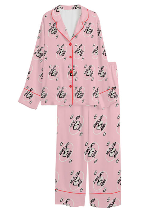 Love You More Pink Color Satin Pajama Set For Women