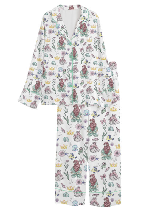 Women’s The Little Mermaid Movie Satin Pajama Set, White Color, US Size S-5XL - Image 8