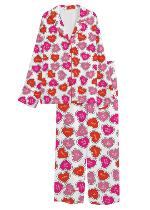 Valentine Day's Heart Shape Satin Pajama Set For Women