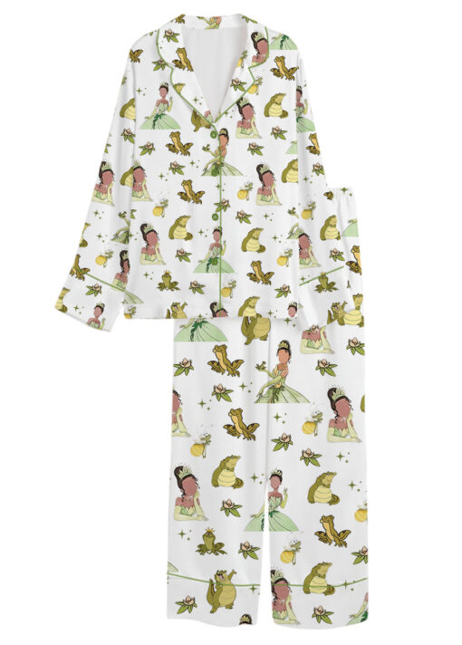 Women’s Tiana Princess Satin Pajama Set, White Color, US Size S-5XL - Image 14