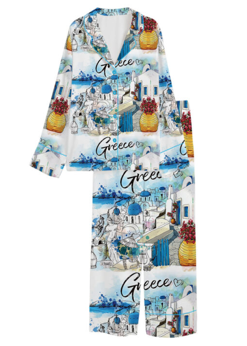 Women's Europe Travel Greece Pajamas Set For Women, White Color, US Size S-5XL - Image 9