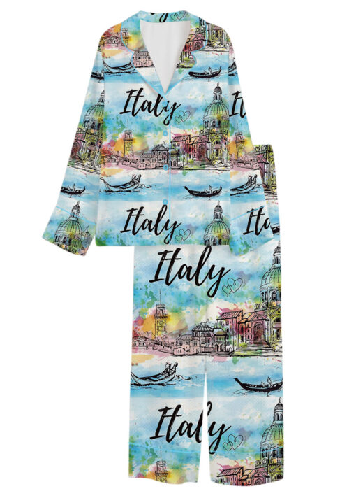 Women's Italy Souvenirs Travel Essentials Pajamas Set For Women, Pastel Blue Color, US Size S-5XL - Image 8