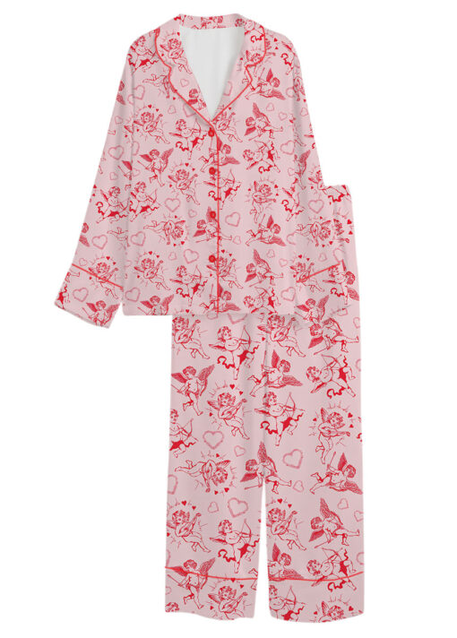 Romantic Valentine's Day Satin Pajamas Set For Women - Image 13