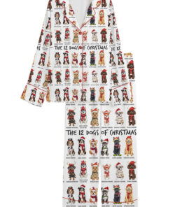 The 12 Dogs Of Christmas Satin Pajamas Set For Women
