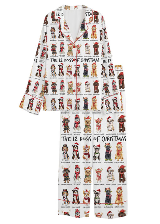 The 12 Dogs Of Christmas Satin Pajamas Set For Women