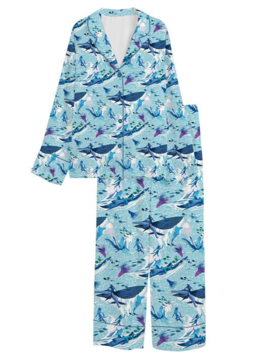 Women’s Avatar The Way Of Water Satin Pajamas Set For Women, Light Blue Color, US Size S-5XL - Image 9