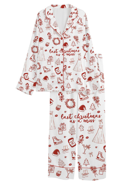 Women’s Christmas Bride To Be Last Christmas As A Miss Satin Pajama Set