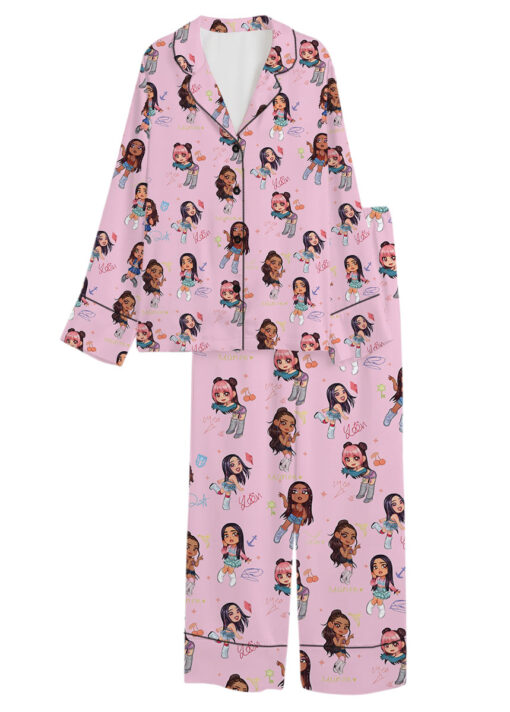 Chibi Katseye Beautiful Chaos World Tour Satin Pajamas Set For Women - Image 15