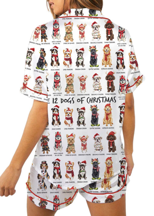 The 12 Dogs Of Christmas Satin Pajamas Set For Women