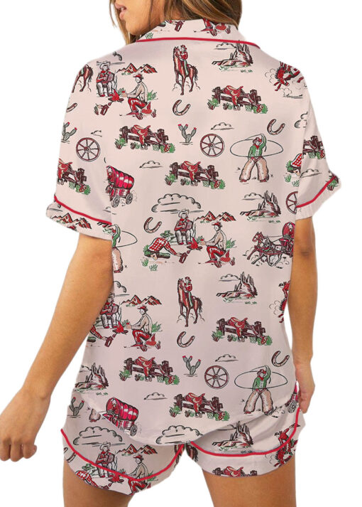 Women's Retro Cowgirl Western Satin Pajamas Set For Women - Image 7