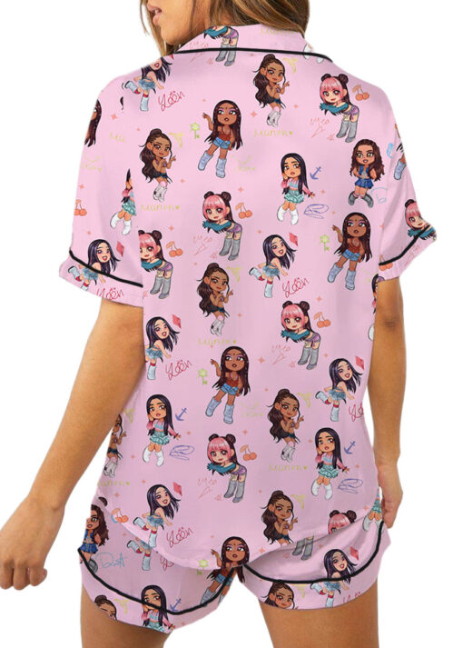 Chibi Katseye Beautiful Chaos World Tour Satin Pajamas Set For Women - Image 22