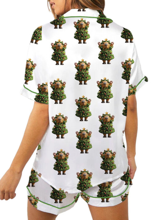 Cute Capybara Christmas Satin Pajamas Set For Women