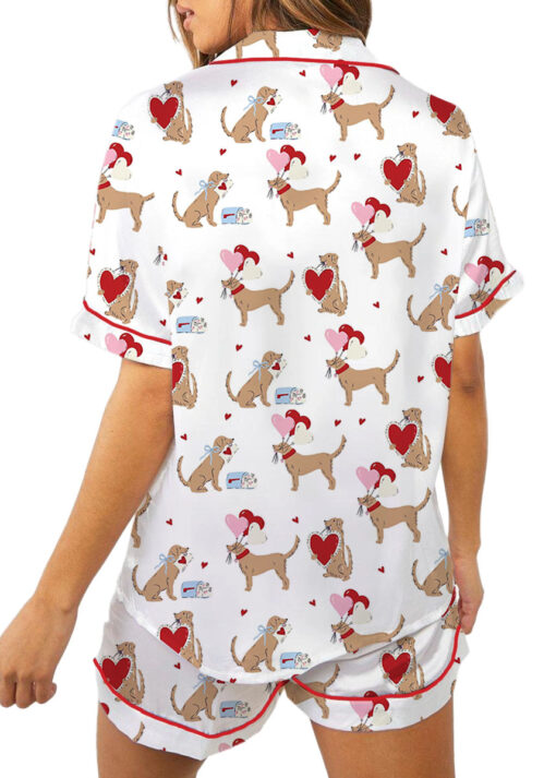 Women’s Puppy Love Valentines Day Dog Lover Dog Mom Satin Pajamas Set - Image 6
