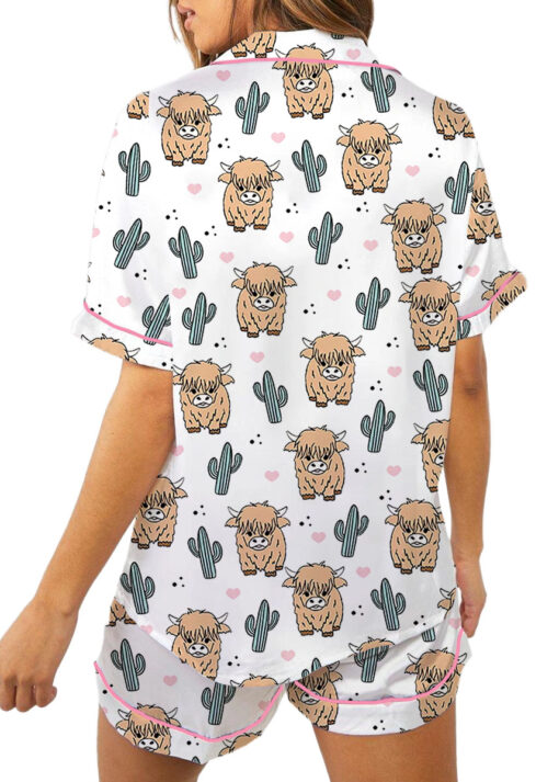 Women’s Western Cow Cactus Satin Pajama Set For Women