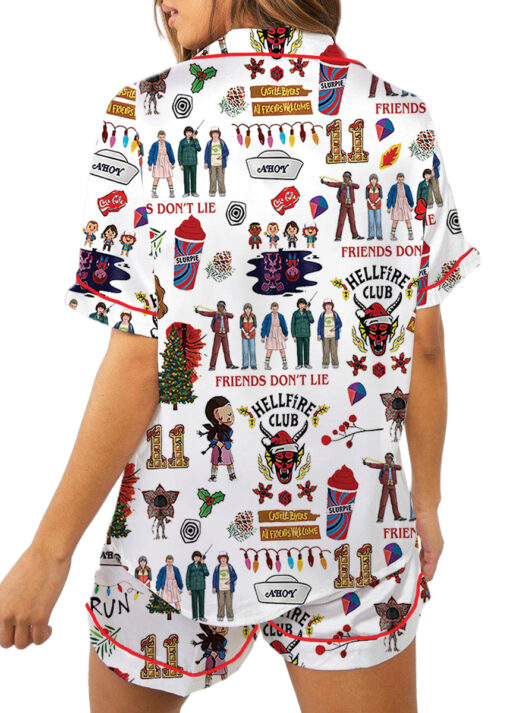 Stranger Things Hellfire Club Friends Don’t Lie Short Sleeve Satin Pajamas Set