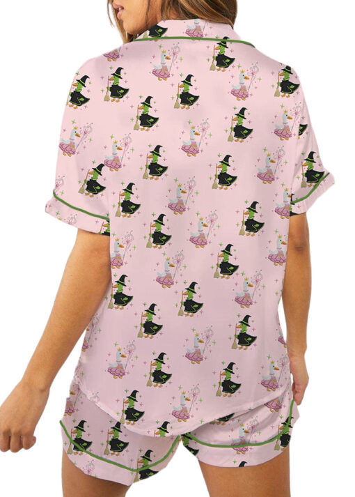 Green And Pink Duck Satin Pajamas Set For Women