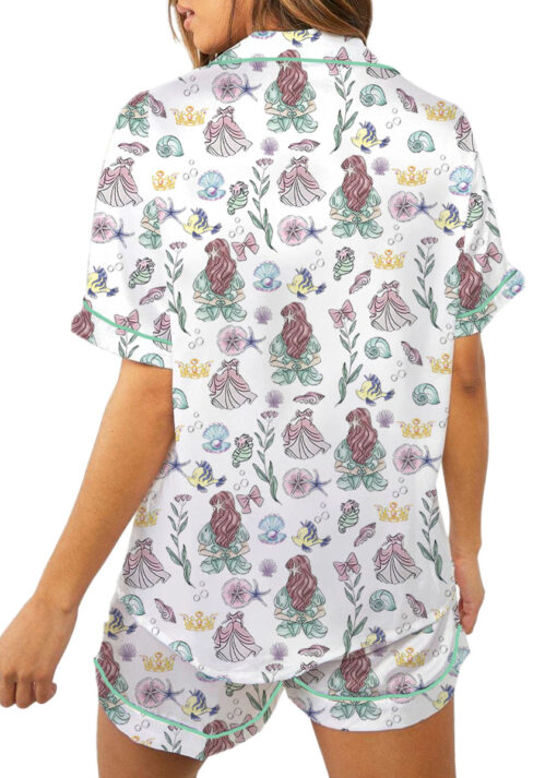 Women’s The Little Mermaid Movie Satin Pajama Set, White Color, US Size S-5XL - Image 6