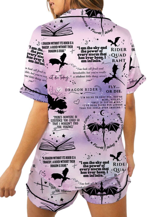 Women’s Fantasy Bookish Satin Pajama Set, Pastel Lilac Pink, US Size S-5XL - Image 7