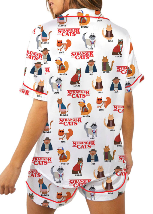 Stranger Cats Cute Satin Pajamas Set For Women