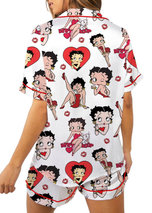 Women’s Betty Boop Satin Pajama Set, White And Red Color, US Size S-5XL - Image 6