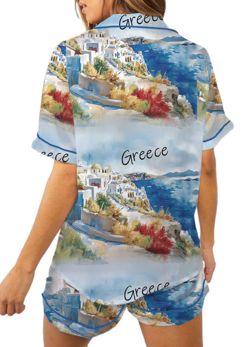 Women's Europe Travel Greece Pajamas Set For Women, Pastel Blue Color, US Size S-5XL - Image 5