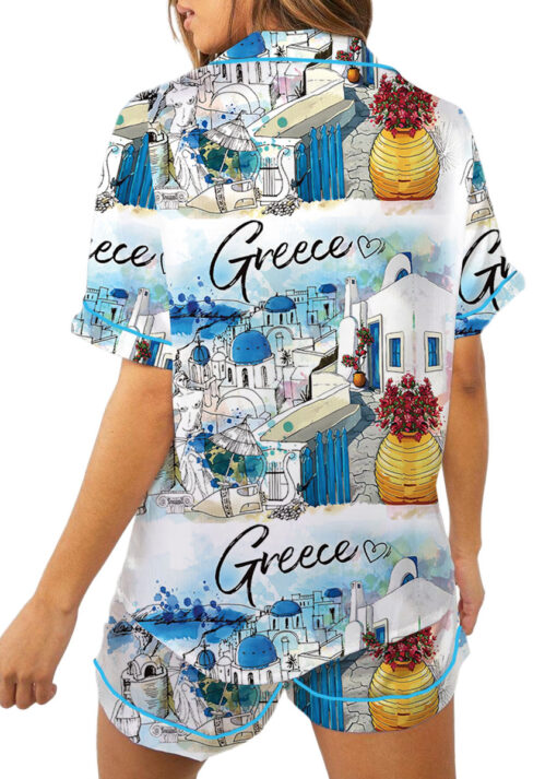 Women's Europe Travel Greece Pajamas Set For Women, White Color, US Size S-5XL - Image 7