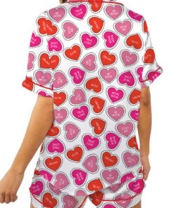 Valentine Day's Heart Shape Satin Pajama Set For Women