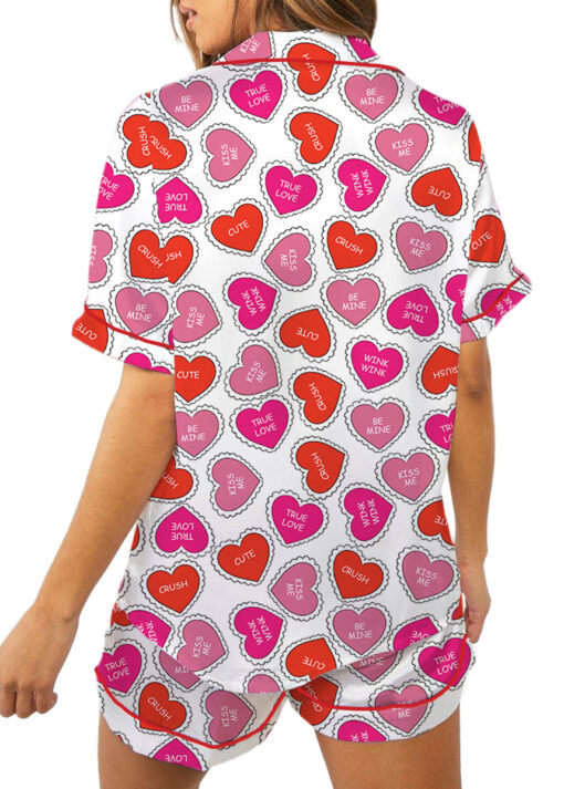 Valentine Day's Heart Shape Satin Pajama Set For Women