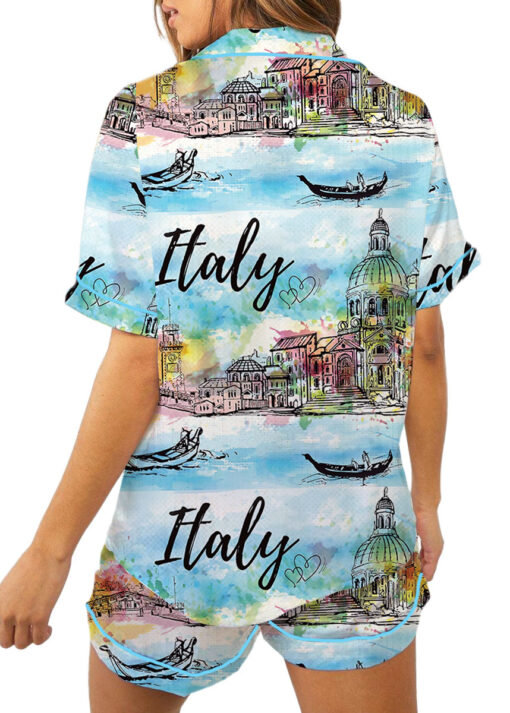 Women's Italy Souvenirs Travel Essentials Pajamas Set For Women, Pastel Blue Color, US Size S-5XL - Image 5