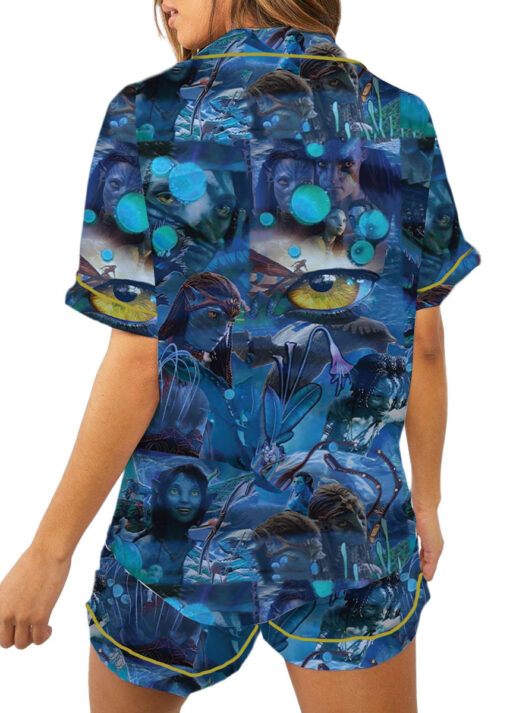 Women’s Avatar The Way Of Water Satin Pajamas Set For Women, Dark Ocean Blue Color, US Size S-5XL - Image 5