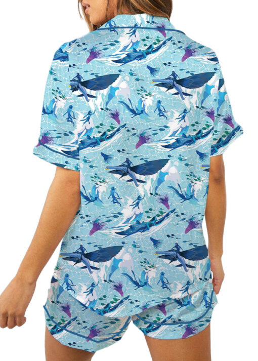 Women’s Avatar The Way Of Water Satin Pajamas Set For Women, Light Blue Color, US Size S-5XL - Image 7