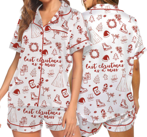 Women’s Christmas Bride To Be Last Christmas As A Miss Satin Pajama Set