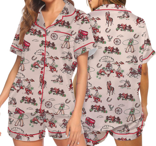 Women's Retro Cowgirl Western Satin Pajamas Set For Women - Image 5