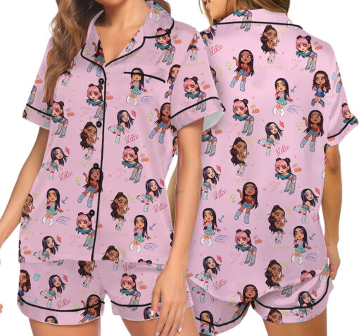 Chibi Katseye Beautiful Chaos World Tour Satin Pajamas Set For Women - Image 20