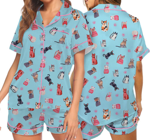 Cute Katzen Satin Pajamas Set For Women - Image 7