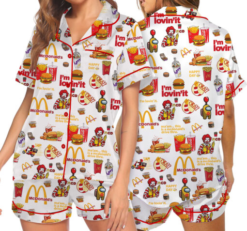 Christmas Mc Donald Pajamas Set, Mc Donald Pyjamas, McDonald Pajamas Women, Mc Donald Pattern Sleepwear, Food Lover Night Wear Pajamas