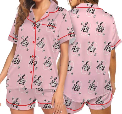 Love You More Pink Color Satin Pajama Set For Women