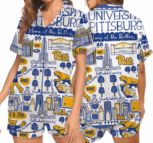 University Of Pittsburgh Satin Pajama Set For Women - Image 6