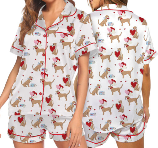 Women’s Puppy Love Valentines Day Dog Lover Dog Mom Satin Pajamas Set - Image 7